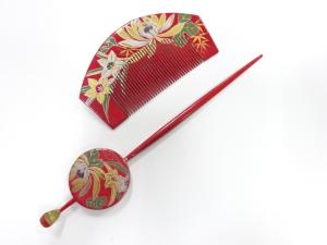 アンティーク　漆塗り蒔絵　櫛・簪セット